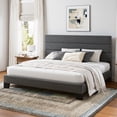thumbnail image 2 of Einfach King Bed Frame, Platform Bed Frame with Panel Upholstered Fabric Headboard, Dark Grey, 2 of 7