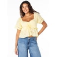 thumbnail image 6 of Celebrity Pink Women's Embroidered Eyelet Peplum Top, Sizes XS-XXXL, 6 of 7