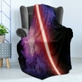 thumbnail image 4 of Galaxy Soft Flannel Fleece Throw Blanket, Famous Movie Prop Galaxy Theme Between Enemies Theme Stripe Illustration in Red, Cozy Plush for Indoor and Outdoor Use, 50" x 70", Black, by Ambesonne, 4 of 5