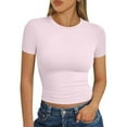 thumbnail image 3 of LISTHA Summer Crop Tops for Women Short Sleeve Y2k Slim Fit Crew Neck Shirt Workout Tight Summer Tees Dark Pink 2XL, 3 of 7