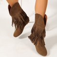 thumbnail image 5 of Mid Calf Boots for Women Suede Fringe Short Booties Round Toe Low Heel Casual Fall Winter Daily Shoes Brown 5.5, 5 of 8
