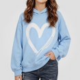 thumbnail image 2 of WAVSUF Girls Hooded Sweatshirts, Heart Print Hooded Long Sleeve Fall Casual Daily Pullover Blue 3, 2 of 6
