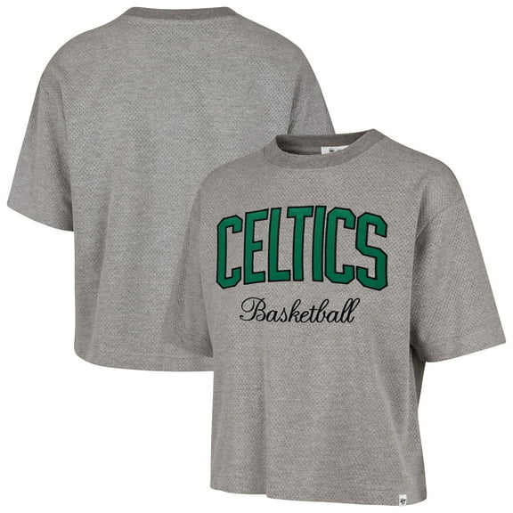 Women's '47  Gray Boston Celtics Pivot Drop Needle Cropped T-Shirt