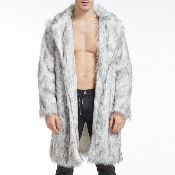 symoid Mens Coats and Jackets- Winter Faux Fox-Fur' Coat Turn-Down ...