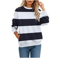 thumbnail image 2 of Karymi Tops for Women Trendy Two-Tone Wide Horizontal Stripe Crew Neck Sweatshirt, Long Sleeve Non-Hooded Pullover Top, Block Color Sweatshirt with Side Pockets Womens Tops, 2 of 7
