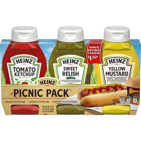 (2 Pack) Heinz Variety Pack Ketchup, Sweet Relish & Yellow Mustard, 3 count Sleeve