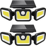 2 pcs Solar Lights Outdoor 3 Heads, 74 LED Solar Motion Sensor Security Light with 360¡ã Wide Lighting Angle, Easy to Install, IP65 Waterproof Durable Solar Powered Flood Lights for Outside - White [E