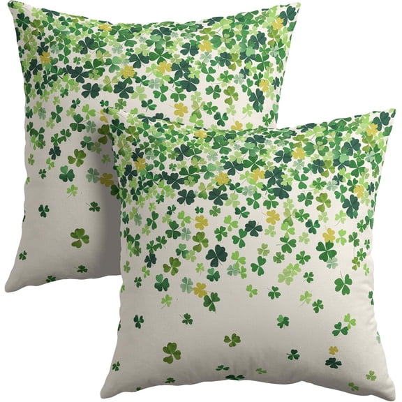 St. Patrick''s Day Pillowcase 18x18 Inch 2 Pack Shamrocks Clover Throw Pillow Covers Saint Patrick Day Spring Linen-Linen Square Cushion Cases Holiday Themed Gifts for Home Couch