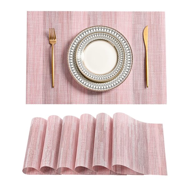 Juego de 6 manteles individuales Leetaltree Misty Rose de PVC resistente al calor