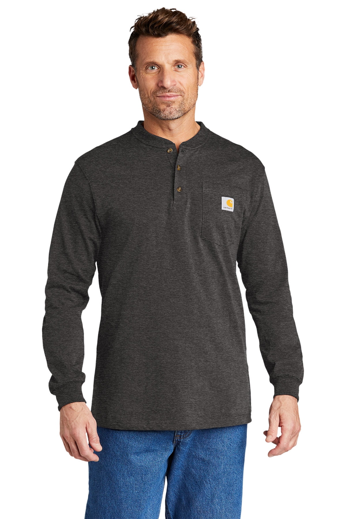 Carhartt Men's K128 Long Sleeve Henley Buttoned T-Shirt - Walmart.com