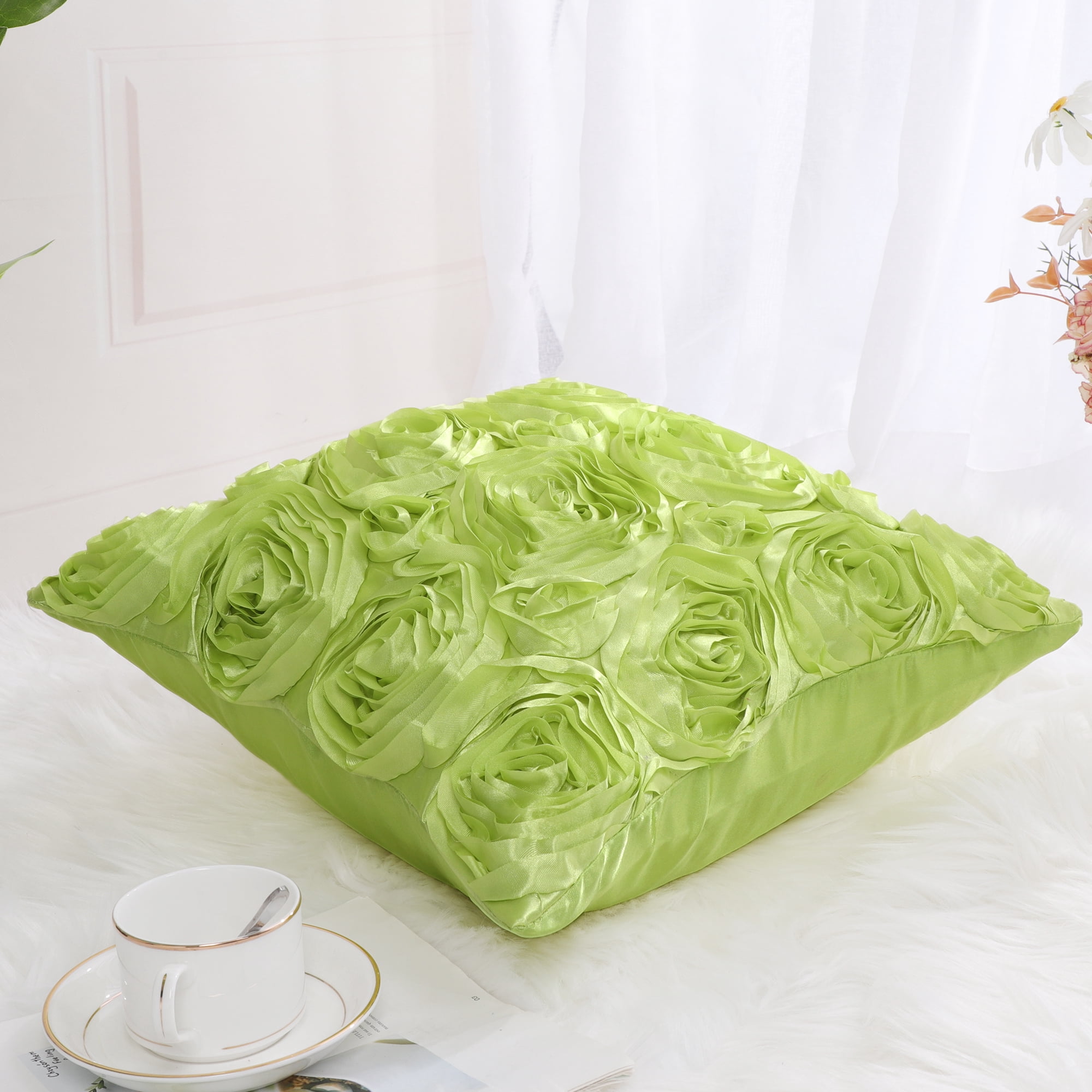 Unique Bargains 3D Flower Decorative Throw Pillow Cover 16" x 16" Green