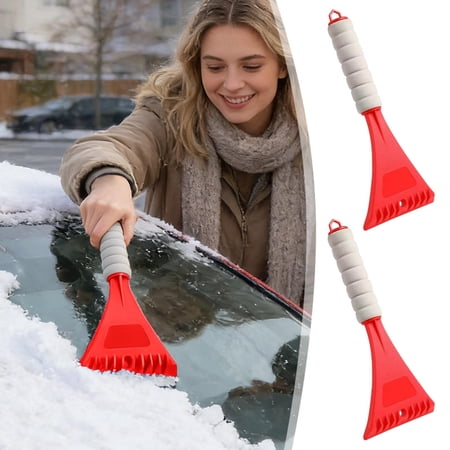 Tuvgenk 2 Piece Auto Snow Shovel Ice Scraper with Ergonomic Sponge Handle Multifunctional Vehicle Winter Cleaning Tool