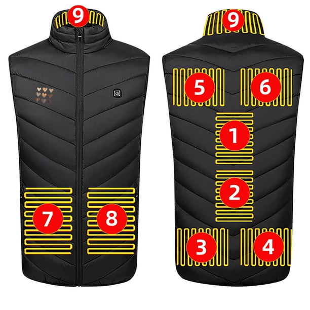 Bloque de Carga Usb, Cremallera Unisex Doble Control 9 Zona Calefacción Chaqueta de Algodón, Caliente Chaqueta de Vestido para Hombre