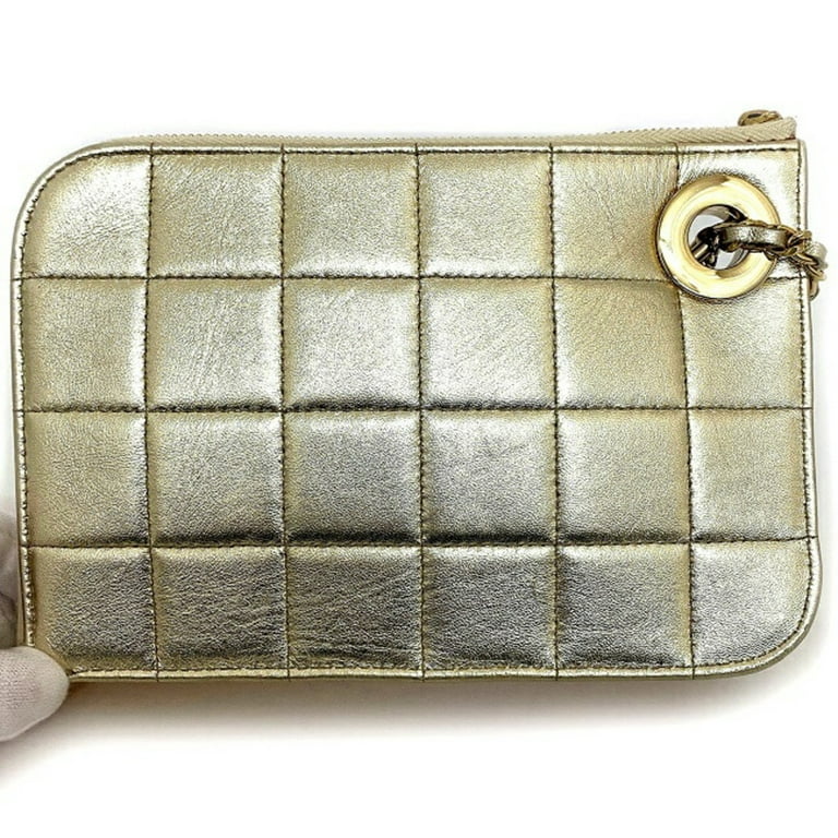 Authenticated Used Chanel Clutch Bag Gold Chocolate Bar Leather