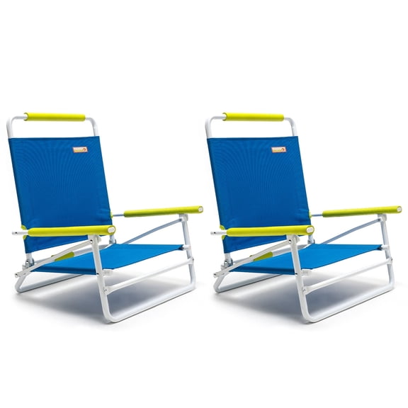 Sunnyfeel 2 Pack Folding Beach Chairs for Adults, Lightweight Low Beach Chair with Armrest (Navy Blue)