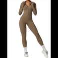 thumbnail image 2 of Mono de Entrenamiento de Larga para Mujer, con Cremallera, Pantalón y Mono Ajustado. Marrón Camello M, 2 of 10