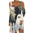 thumbnail image 2 of WXLWZYWL Ladies Evening Dresses Casual Halloween Printed Dress Long Sleeve Strapless Dress Fashion Round Neck Suspender Off Shoulder Dress, 2 of 5