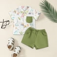 thumbnail image 2 of Xudanell Outfit Summer Cartoon Pattern Kids Clothes Boys Button Short Sleeve Blouse Baby Clothes Boy Light Green 2-3 Years, 2 of 7