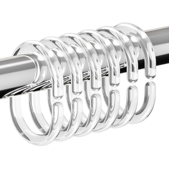 RUseeN 24 pcs Shower Curtain Rings Plastic Shower Curtain Hooks C-Shaped Rings Hook Hanger Bath Drape Loop Clip Glide Bathroom Shower Window Rod (Clear)