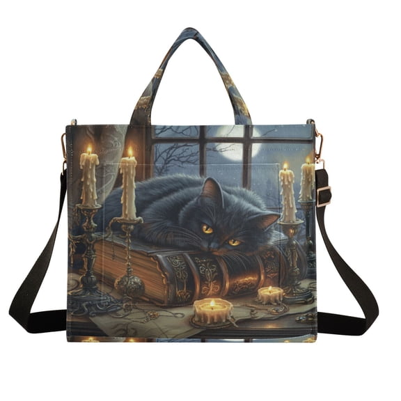 Wobogo Fluffy Black Cat Corduroy Tote Bag for Women Travel Crossbody Bag Purse Women Shoulder Bags Work Handbags Daily Commuter Bag 10.2×9inch