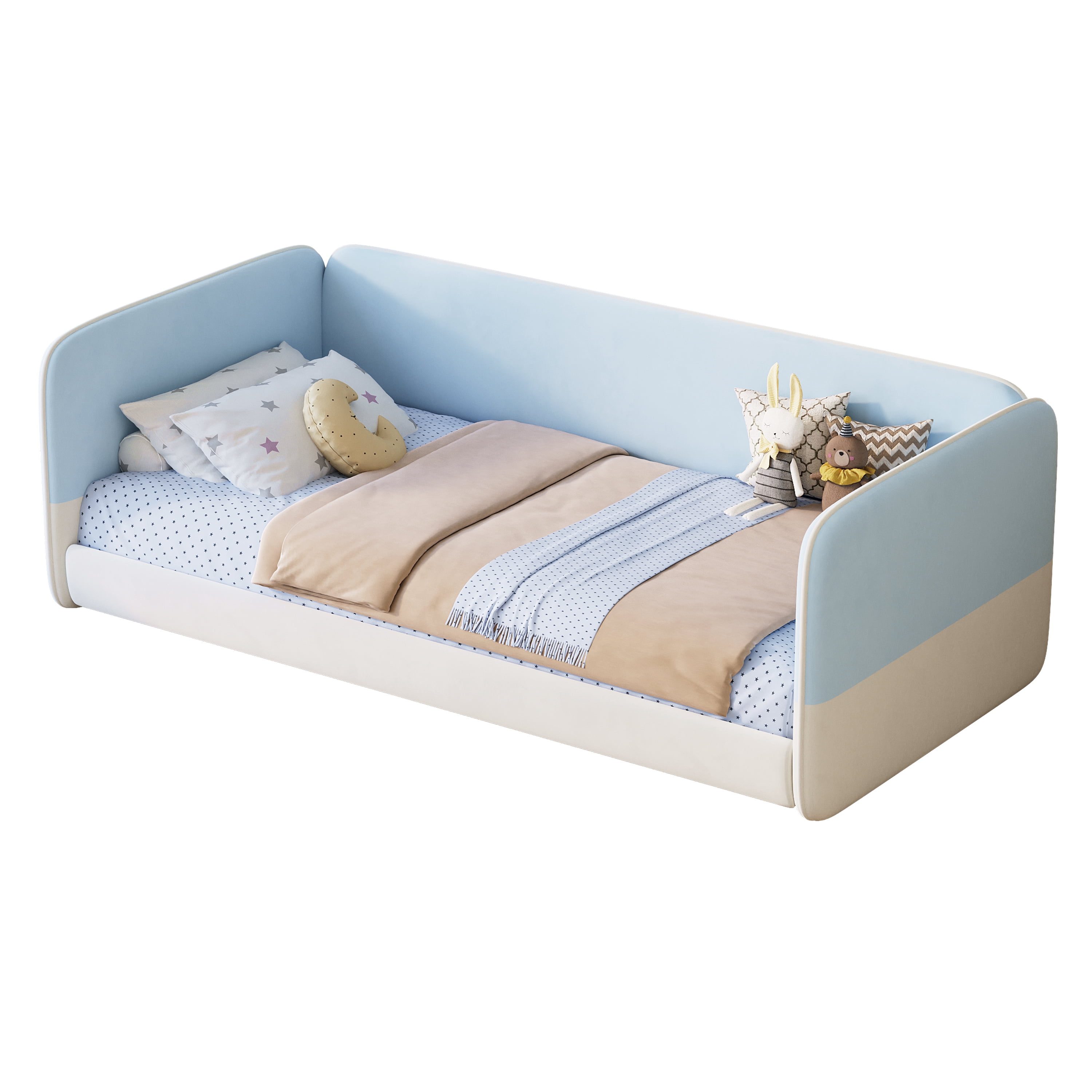 Euroco Upholstery Twin Size Platform Bed, Velvet Low Profile Floor Sofa Bed, Blue