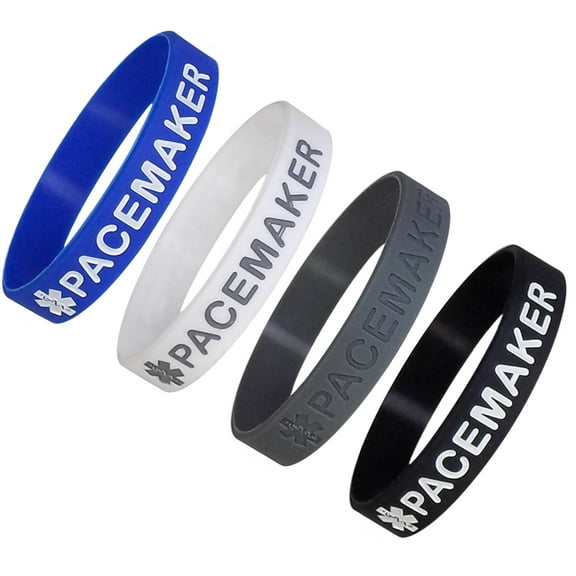 "PACEMAKER" Medical Alert ID Silicone Bracelet Wristbands 4 Pack