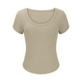 thumbnail image 4 of Women's Tops Casual Scoop Neck Short Sleeve Waffle Knit Hollow Out Shirts Loose Tunic Tops Blouses,T Shirts for Women Crewneck Short Sleeve Casual Summer Tops Lightweight Loose High Low Blouse, 4 of 6