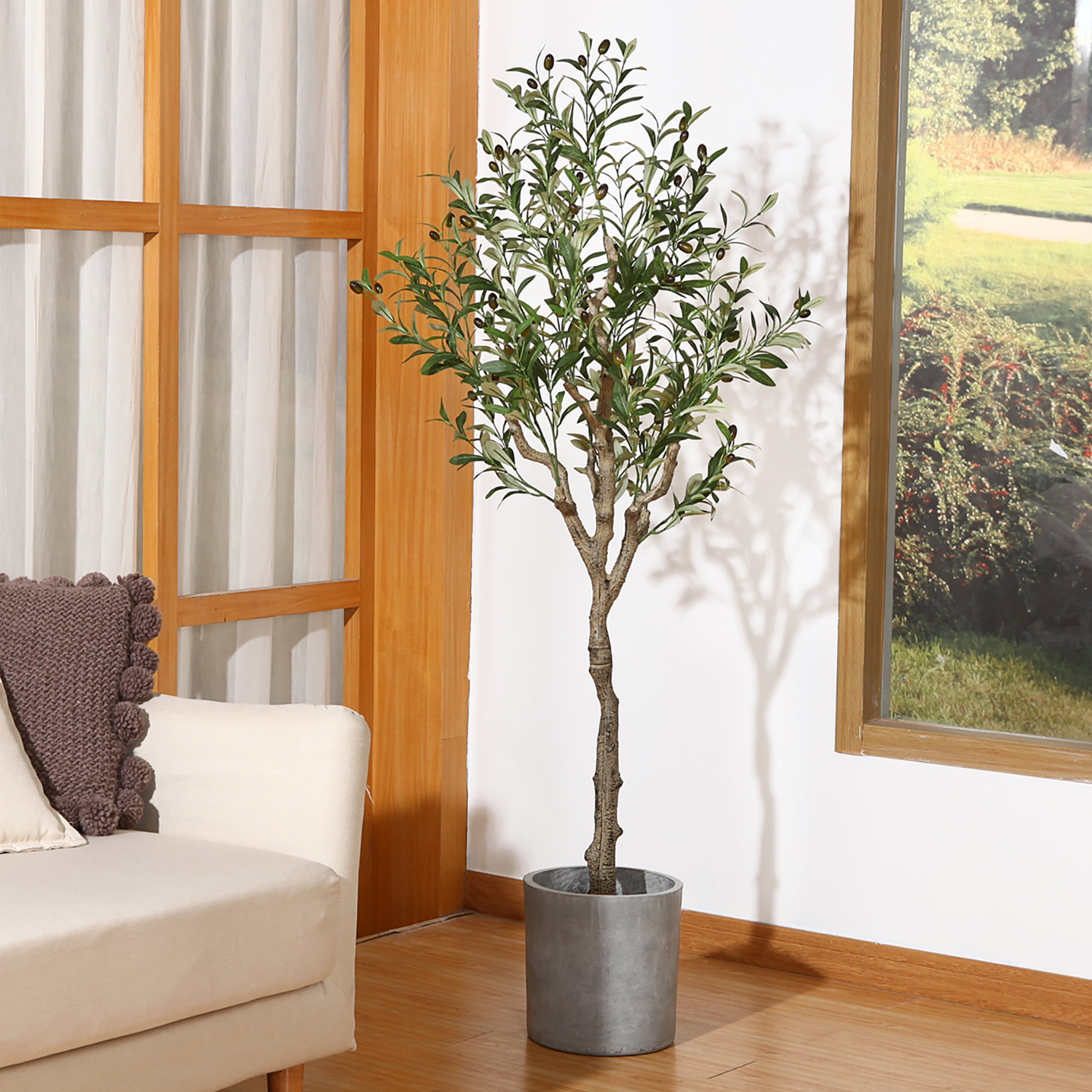 2 Pack Artificial Olive Plants, 5 FT Fake Plastic Olive Tree, Pre