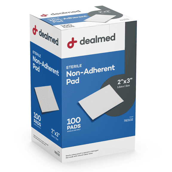 Dealmed 2" x 3" Non-Adherent Gauze Pads, Sterile Individually Wrapped, 100/Box (Pack of 1)