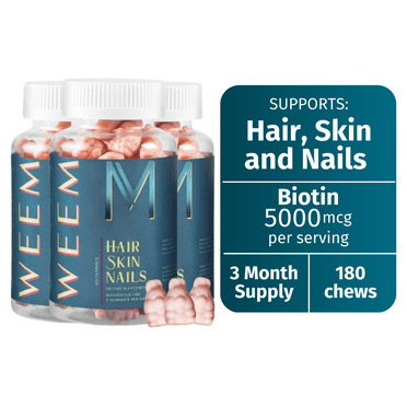 WEEM-  3 Bottles of Hair, Skin & Nails Gummies, Gluten Free, Vegan, Cruelty-free