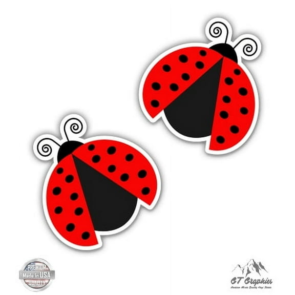 Ladybugs Set of 2 - 2" Each Vinyl Stickers - For Car Laptop I-Pad Phone Helmet Hard Hat - Waterproof Decals