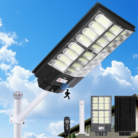 MUCH 8000W Solar Street Light Outdoor Waterproof - 9000K Integrated Solar Light with Remote Control, 3 Modes Radar Sensor, IP67, 25000mAh Battery for Garden/Yard/Road