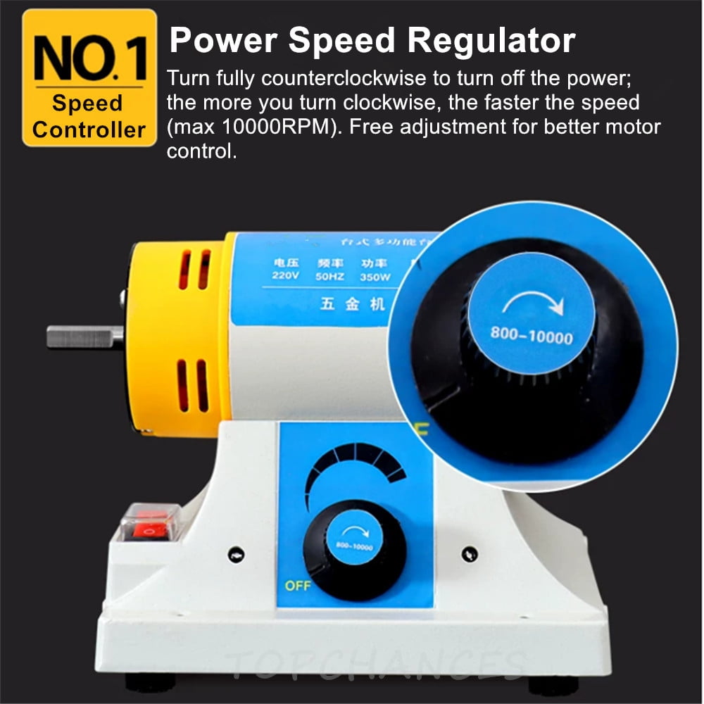 TOPCHANCES 110V 350W Jewelry Polisher, Adjustable Speed Polishing Machine, Bench Grinder & Bench Buffer for DIY Woodworking Jade Engraving Grinding Drilling