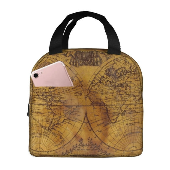 Vsdgher Vintage Map Lunch Bag, Lunch Box for Women Adult Men, Lunch Tote Insulated Cooler Lunch Container for Work/Office/Picnic/Travel