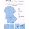 thumbnail image 4 of PINKSIR Women’s Plus Size Pajama Set – Button Down Short Sleeve Top & Drawstring Shorts with Pockets, Sky Blue, 4 of 8