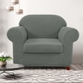 thumbnail image 2 of CHUN YI Stretch 2-Piece Checks Sofa Cover with Cushion Cover Slipcover, XL-Chair, Dove Gray, 2 of 6