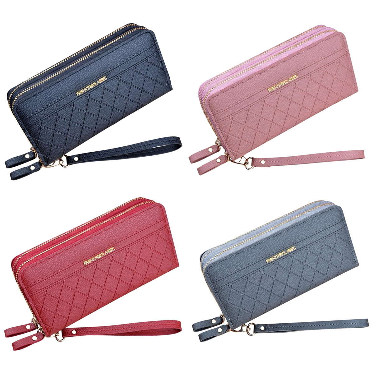 CUTIE Large Wallet for Women Glossy PU Leather Card Holder Phone Checkbook  Organizer Double Zipper Coin Purse.(Coral) - Walmart.com