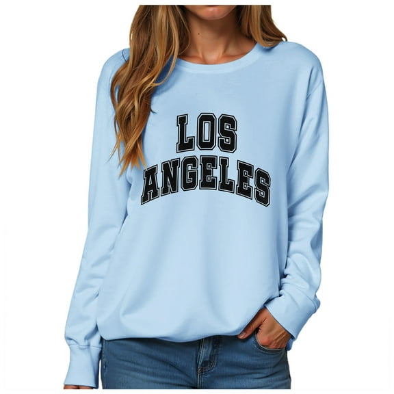 GEWSEY Women's Long Sleeve Tops Graphic Tee Casual Loose Crew Neck T Shirts (Sky Blue, 3XL)