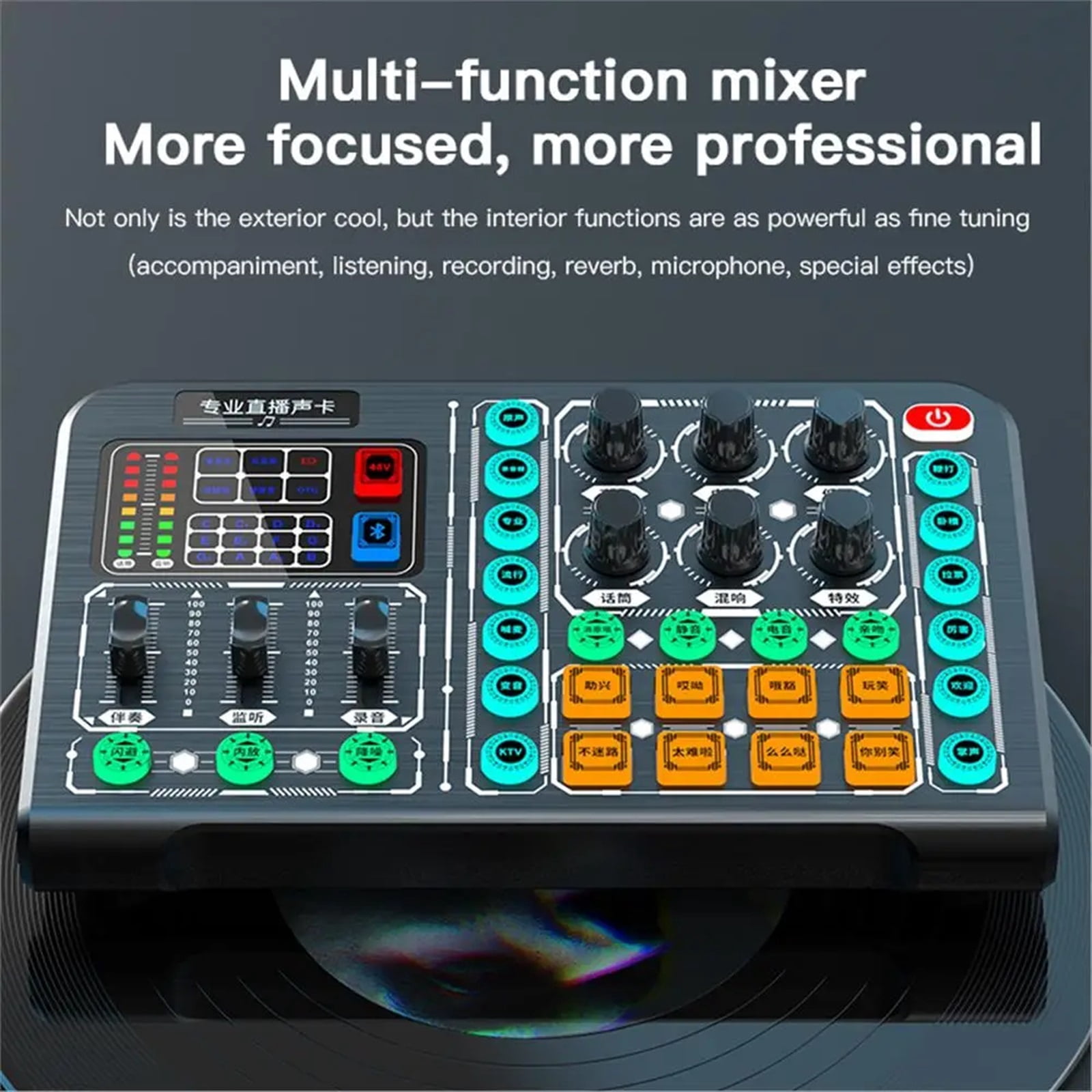 Au-dio Mixer M6 Sound Card Voice Changer Device External Table for USB Headset Mic Mobile Computer PC Live Broadcast Game Music ,Easy to Operate