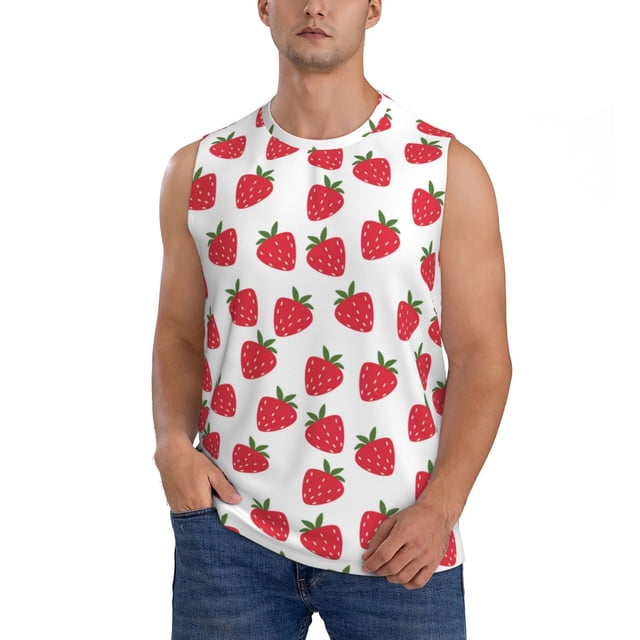 Fotbe Cartoon Strawberry Men's Camiseta sin Mangas Estampada para Hombres, Playera Casual para Gimnasio, Entrenamiento, Playa-Small