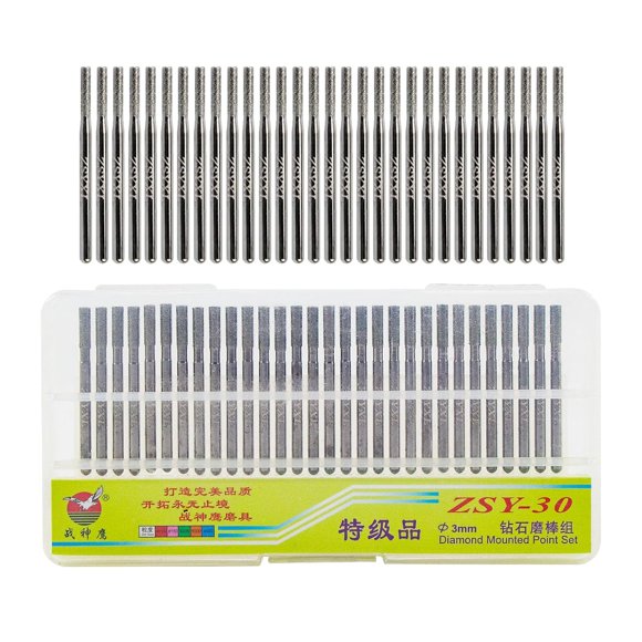 shiyou-Diamond Grinding Bit Set 30 Pcs Drill Cylindrical Bits Shape Burr Kit Carving Burr Rotary Bit 1/8"(3mm) Shank Compatible with Dremel