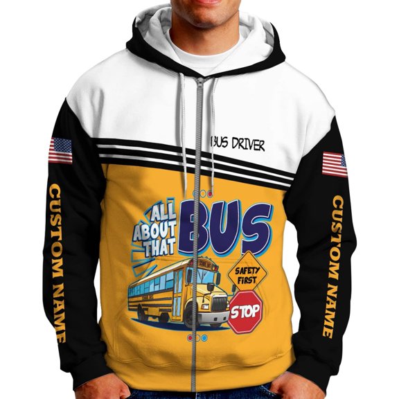 Personalized School Bus Driver Shirt - Custom Yellow Bus Driver 3D Hoodie for Men and Women (ZipHoodie, S)