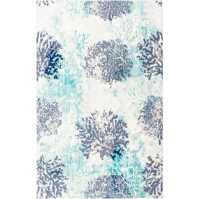Unique Loom Tapis de Corail Abstrait Ariel 5' 3 x 8' Rectangulaire Bleu/ivoire