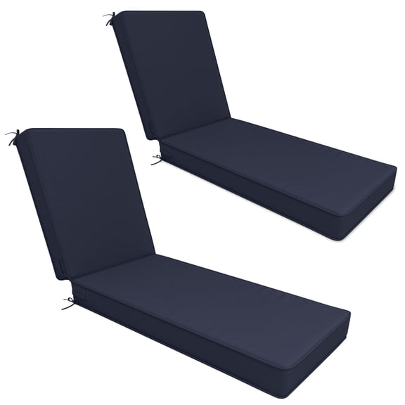 Kimunuk Outdoor Chaise Lounge Cushions set of 2, 80" x 26" x 4" Waterproof Pool Beach Recliner Replacement Cushions with Ties, Navy