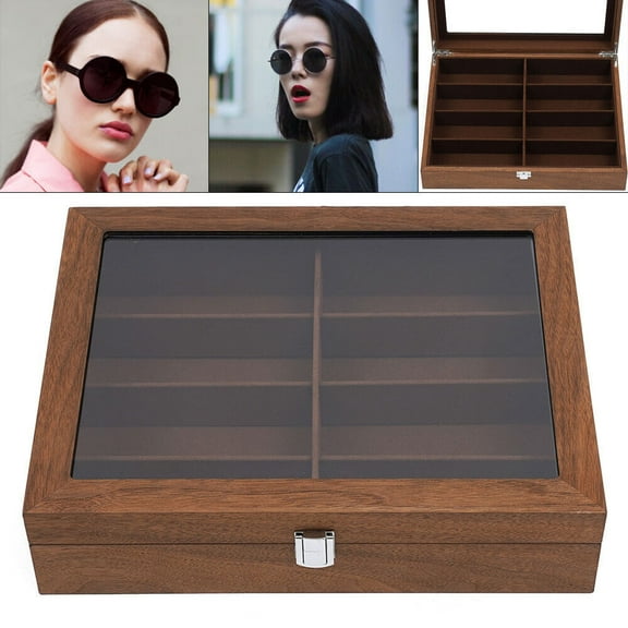 Wood 8-Slot Eye Glasses Storage Case Sunglasses Organizer Eyewear Display Box