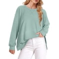 thumbnail image 2 of Crewneck Sweatshirt for Women Loose Fit Oversized Pullover Side Slit Zipper 2023 Fall, 2 of 8