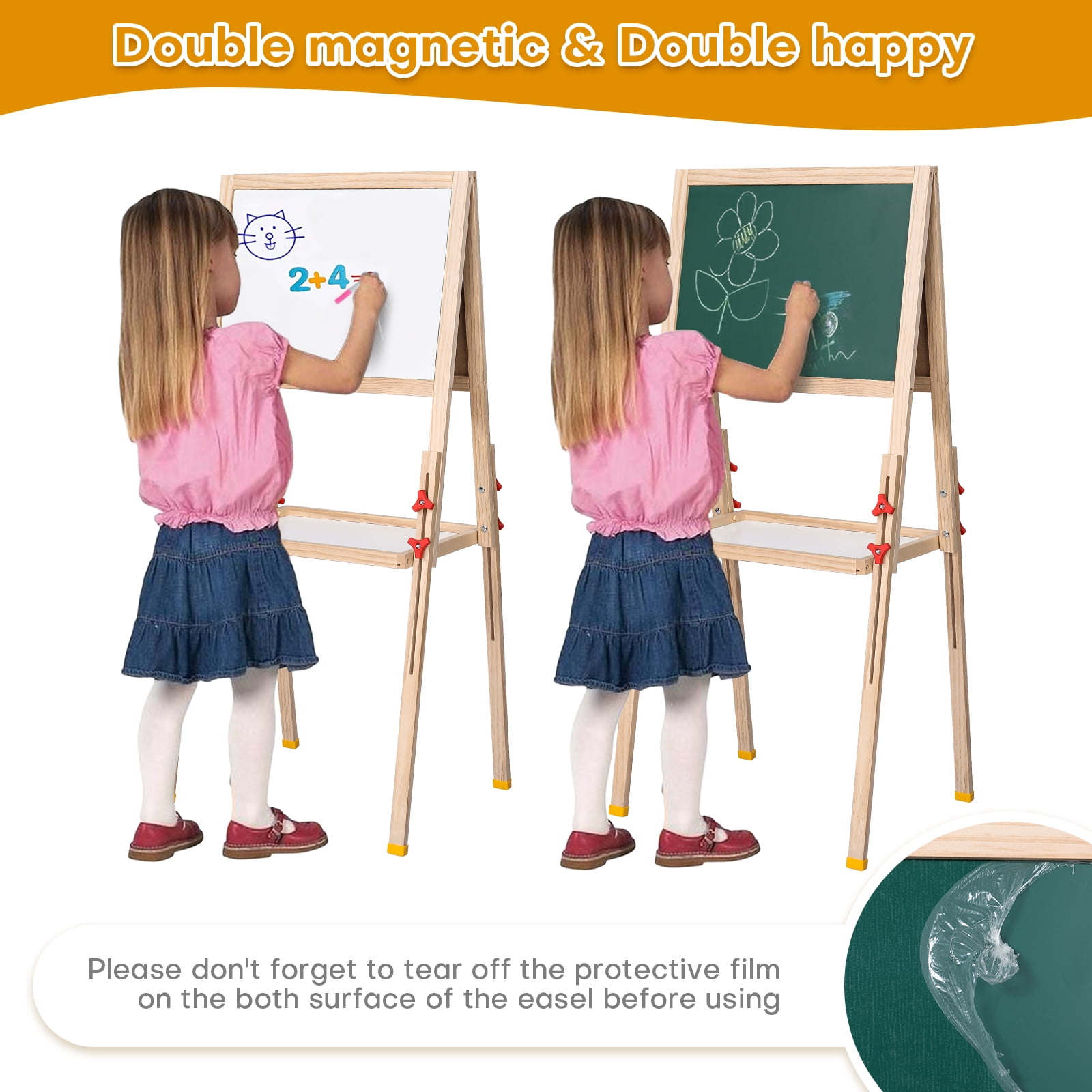 Easel For Kids,4 In 1 Rotatable Double Sided Adjustable Standing Kids Art Easel Drawing Board White Board Chalkboard With Painting Accessories - Green