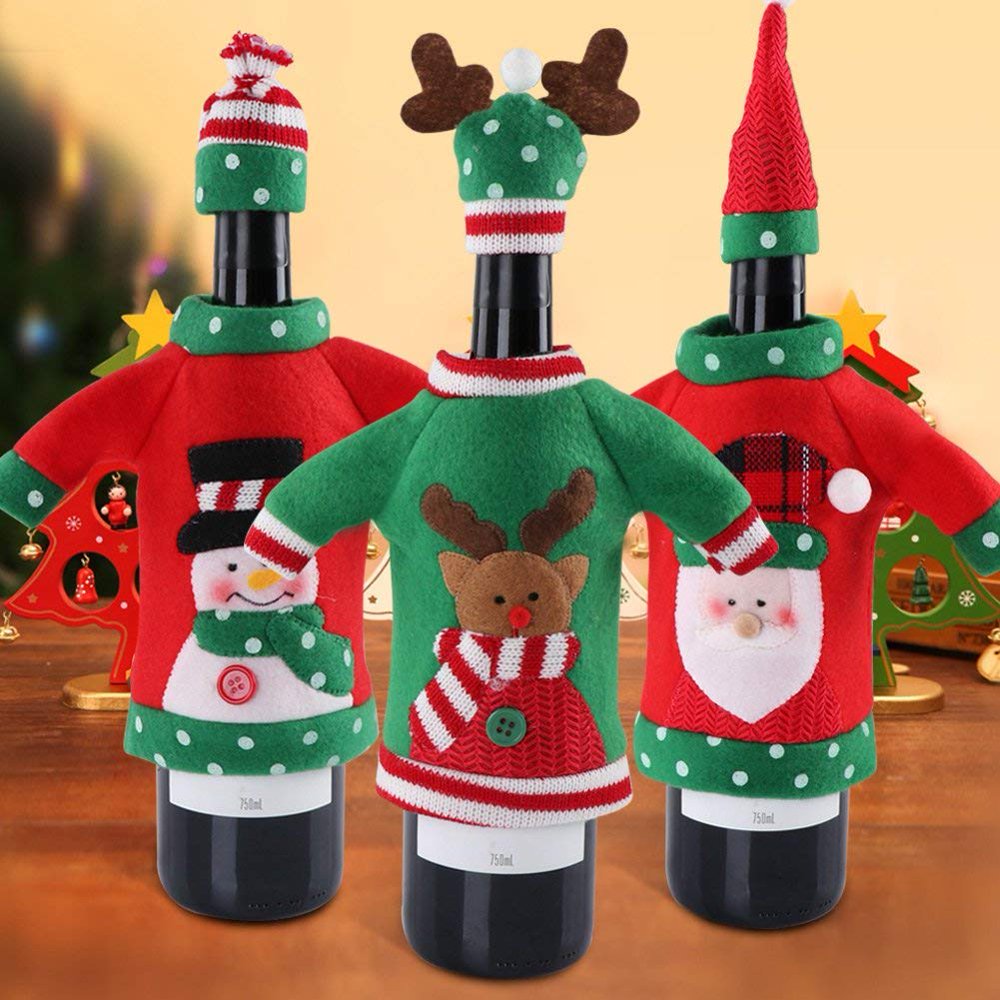 Coolmade 3pcs Ugly Sweater Christmas Wine Bottle Covers, Holiday Wine