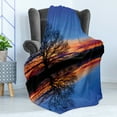 thumbnail image 4 of Panorama Soft Flannel Fleece Throw Blanket, Tree Against Sunset View at Night with Sky Reflection over the Lake Print, Cozy Plush for Indoor and Outdoor Use, 60" x 80", Blue Orange, by Ambesonne, 4 of 5