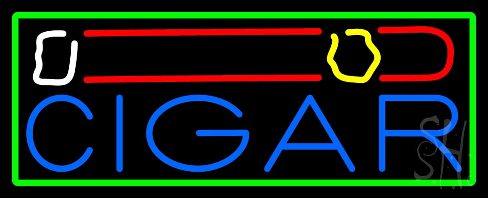 Cigar And Smoke With Green Border LED Neon Sign 10 x 24 - inches, Clear ...